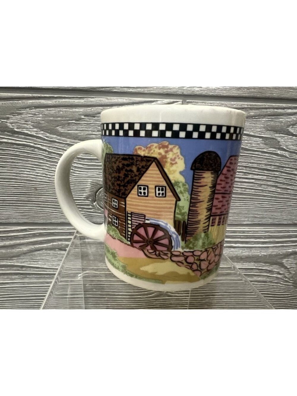 Gibson Housewares Water Mill Country Scene Coffee Mug Cup 3.75” Pastels